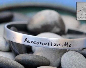 Personalized Bracelet for Women - Hand Stamped Bracelet - Skinny Silver Cuff - Name Jewelry - Personalized Jewelry