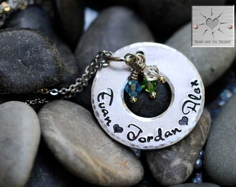 Hand Stamped Mommy Necklace - Handstamped Grandma Necklace - Personalized Jewelry - Birthstone Charms