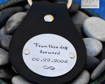 From This Day Forward - Leather Key Chain - Hand Dyed - Hand Stamped Metal - Wedding Gift - Groom - Infinity