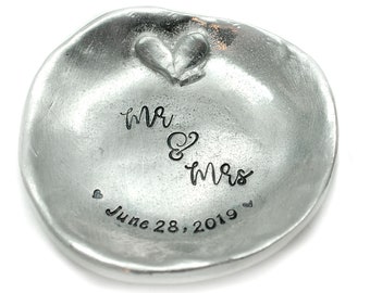 Bridal Gift - Trinket Dish - Ring Dish - Jewelry Dish - Mr and Mrs - Wedding Gift - Gift For Her - Ring Holder - Hand Stamped Jewelry