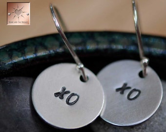 XO XO  - Sterling Silver Earrings - Hand Stamped 1/2" Discs