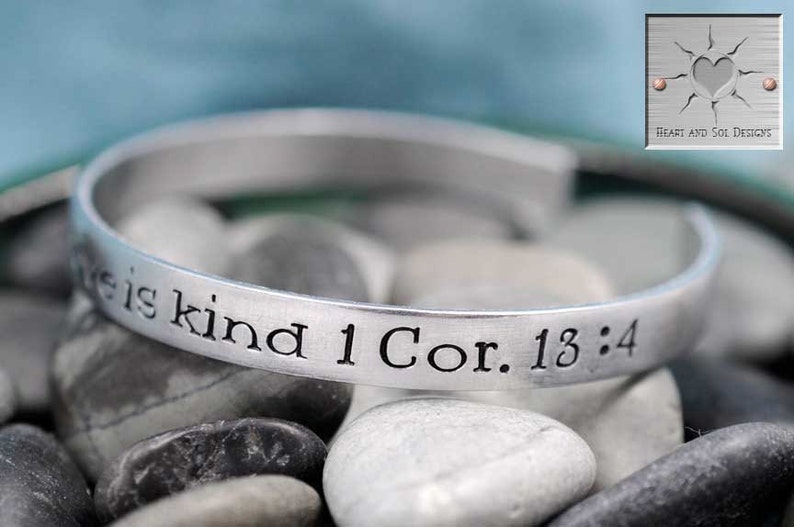 Love is Patient, Love is Kind Corinthians 13:4 Personalized Hand Stamped Custom Bracelet Cuff Handstamped Jewelry image 3