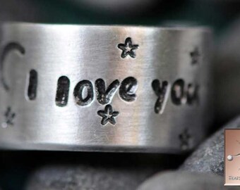 I Love You To The Moon - Made to Order - Personalized - Hand Stamped - Custom Adjustable Ring