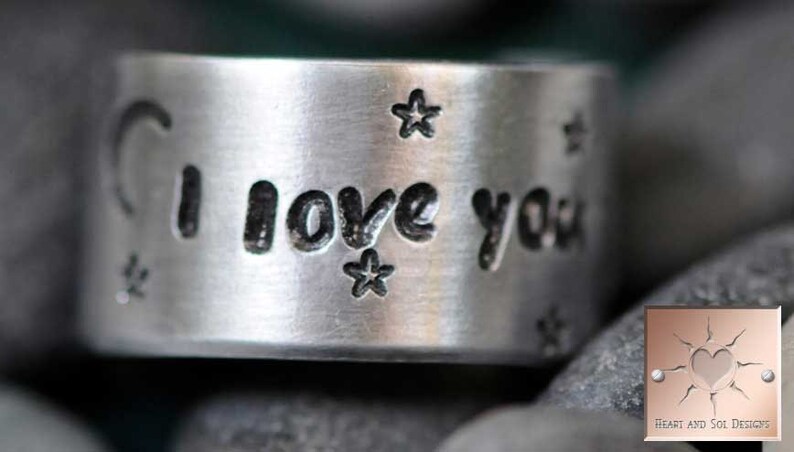 I Love You To The Moon Made to Order Personalized Hand Stamped Custom Adjustable Ring image 1
