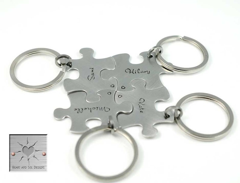 Personalized Puzzle Piece Keychain Gift Set Wedding Puzzle Set of Puzzle Piece Keychains Bridesmaid Gifts BFF Gift Wedding Party image 1