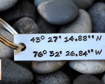 Latitude and Longitude Keychain - Coordinates Gift - GPS - Custom Keychain- Geocaching - Favorite Spot