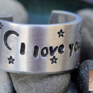 I Love You To The Moon Made to Order Personalized Hand Stamped Custom Adjustable Ring image 3