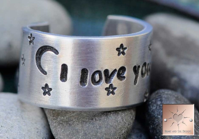 I Love You To The Moon Made to Order Personalized Hand Stamped Custom Adjustable Ring image 3