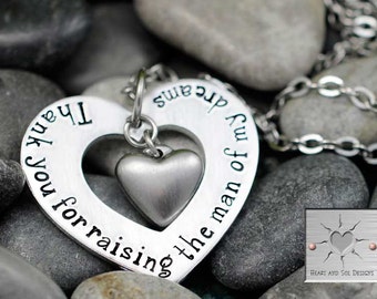 Personalized Necklace - Hand Stamped Jewelry - Thank You For Raising The Man of My Dreams  - Mother of the Groom - Mother in Law