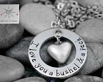 Personalized Necklace Hand Stamped Jewelry - Handstamped Necklace - I Love You A Bushel and A Peck -  Bushel & a Peck - Mother's Day Gift