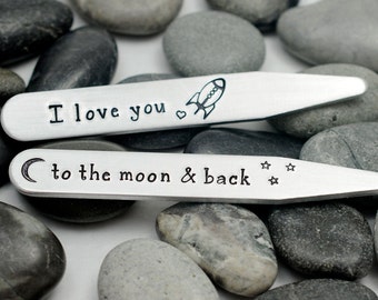 Fathers Day Gift - Personalized Collar Stays - Gifts for Dad - I love you to the Moon and Back - Custom Collar Stays