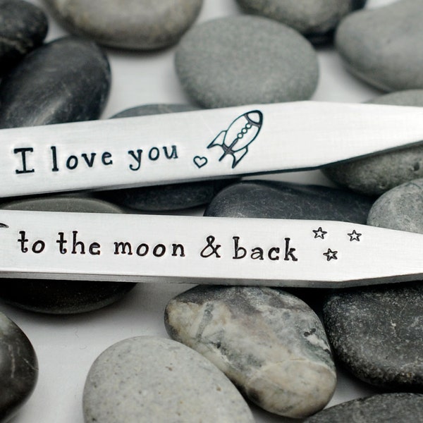 Fathers Day Gift - Personalized Collar Stays - Gifts for Dad - I love you to the Moon and Back - Custom Collar Stays