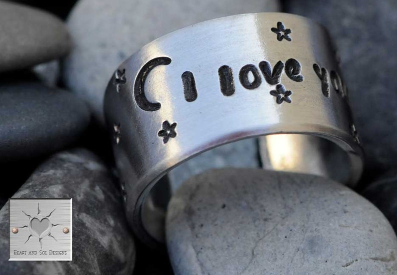 I Love You To The Moon Made to Order Personalized Hand Stamped Custom Adjustable Ring image 2