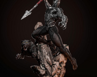 Panther Warrior Fan Art Figurine | 1/6–1/12 Scale Resin Statue (Hand-Painted Option)