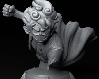 Busto de resina de Luffy Gear 5 1/4 / Arte de fan coleccionable pintado a mano