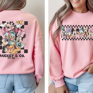 Vintage Disney Friends Sweatshirt, Mickey and Co Checkerboard Pullover, Retro Disney World Family Shirts, Disney Park Aesthetic Sweater image 2