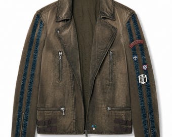 Dante Devil May Cry 2 Distressed Green Corduroy Biker Jacket – Anime Cosplay Outfit