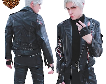 Sylus Qin Che Cosplay Leather Biker Jacket - Handmade Embroidered Cyberpunk Style