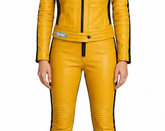 Handmade Kill Bill Yellow Leather Biker Jacket | Beatrix Kiddo Cosplay Costume Outfit | The Bride Halloween Jacket