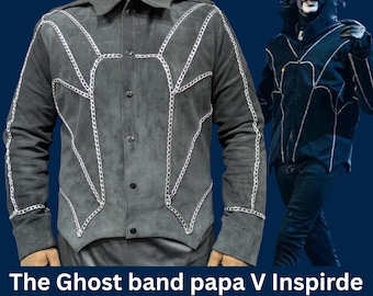 Ghost Papa V Inspired Suede Leather Jacket: Handmade Gothic Rock Fashion