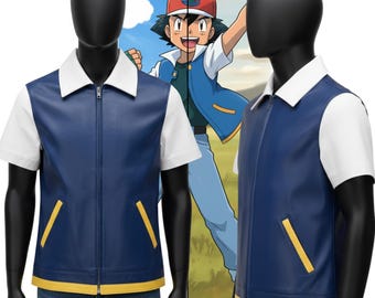 Handmade Ash Ketchum Cosplay Jacket Genuine Lambskin Leather Anime Costume Pokémon Trainer Coat