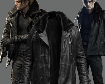Leon S Kennedy RE9 Requiem Shearling Leather Jacket Resident Evil Cosplay Coat Fur Collar