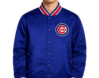Chicago Cubs Royal Blue Satin Bomber Jacket | 90s Baseball Varsity Style