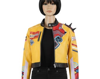 Handmade Rumi Jacket K-Pop Demon Hunters Yellow Leather Costume for Anime & Gaming