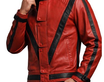 Michael Jackson Thriller Inspired Red Leather Jacket, 1980s Music Video Retro Pop Statement Piece