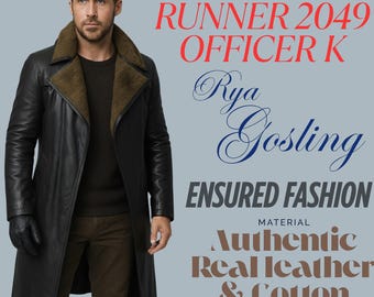 Officer K Blade Runner 2049 Trench Coat, Real Leather Faux Shearling Mens Jacket