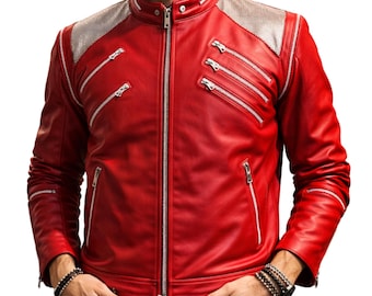 Michael Jackson Beat It Red Leather Jacket, 80s Retro Pop Star Coat, Detachable Sleeves