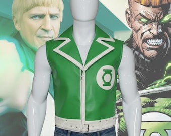 Green Lantern Inspired Guy Gardner Vest Handmade Custom Cosplay Leather Vest