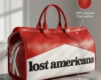 Sac de sport en cuir rouge Lost Americana - Sac de voyage pour week-end de sport en cuir de vachette vintage