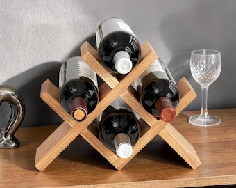 Modern Wooden Wine Rack | X-Shaped Bottle Holder Countertop Display Stand for Kitchen Bar Storage