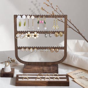 Support de rangement pour boucles d'oreilles en bois - Support de porte-bijoux pour clous, créoles et boucles d'oreilles pendantes
