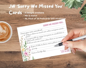 JW Ministry 'Sorry We Missed You' Cards | Pack of 20 with Envelopes, 8 Designs