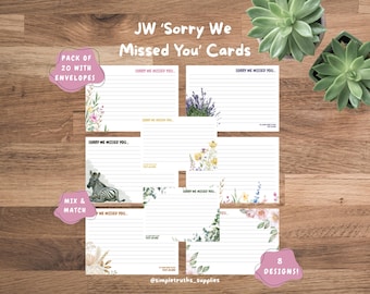 JW 'Sorry We Missed You' Cards | 8 Design, Pack of 20 with envelopes
