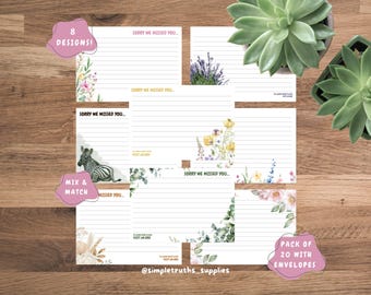 JW Ministry 'Sorry We Missed You' Cards | Pack of 20 with Envelopes, 8 Designs