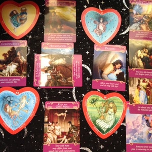 Romance Angel Love Celtic Cross JUMBO Oracle reading plus 4 Tarot cards and Cowrie shells for 3 questions JPG of reading is included