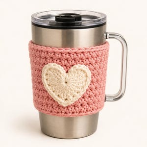 Crochet Cup Cozy Pattern PDF with Heart – Coffee Sleeve Gift Set – Cute Crochet Mug Cozy – Beginner Friendly – Instant Download