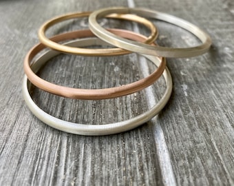 Yellow Gold, Rose Gold, and Sterling Silver Geometric Bangle Set