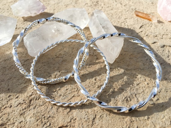 Sterling Silver Twisted Bangle, 12 Gauge - Etsy