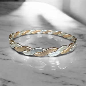 Gold and Silver Textured Flat Woven Bangle