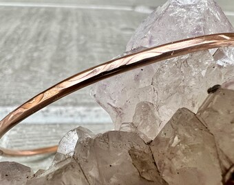 Yellow or Rose Gold Bangle, Lightly Patterned Thin Stacking Bangle - 10 gauge, 2.6mm
