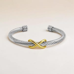 Twisted Bangle Cuff, PVD Stainless Steel Infinity Bangle, Mixed Metal