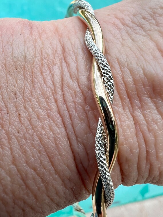 Yellow Gold and Silver Sparkle Twist Bangle - Etsy