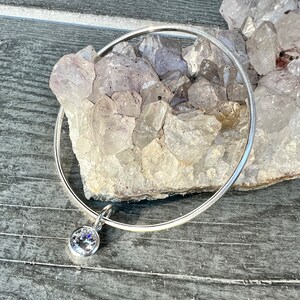 Sterling Silver Thin Stacking Bangle with 8mm Diamond CZ Floating Charm
