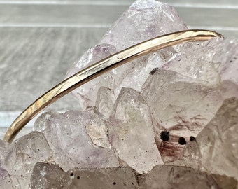 Yellow Gold Bangle, Lightly Patterned Thin Stacking Bangle - 12 gauge, 2mm