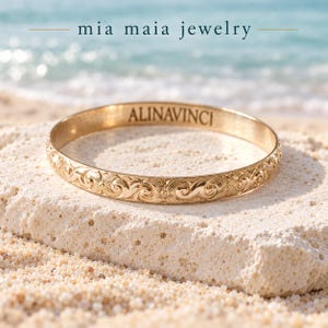 14K Gold Filled Hawaiian Heirloom 6.5mm Wide - Bangle or Cuff - Engraving Available