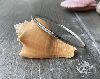 Sterling Silver Bangle, Double Sided Triangle Pattern